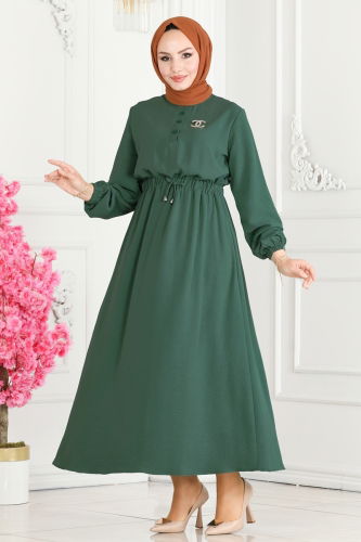 moda selvim Dress 330MP806 Almond Green - Thumbnail