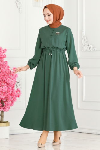 moda selvim Dress 330MP806 Almond Green - Thumbnail