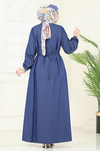 moda selvim الفستان جينز غامق 330MSA980 - Thumbnail