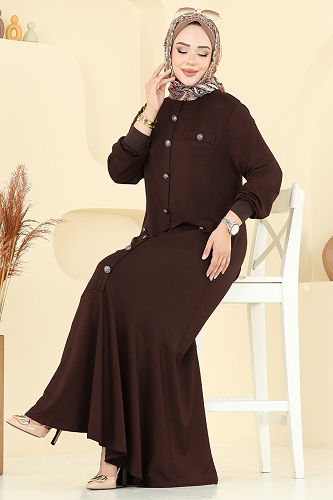 moda selvim Dress 3315UZ662 Brown - Thumbnail