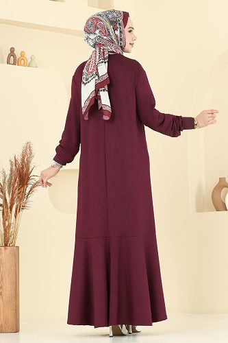 moda selvim Dress 3315UZ662 Burgundy - Thumbnail