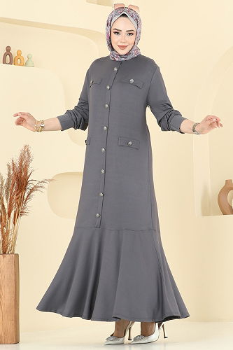 moda selvim الفستان رمادي 3315UZ662 - Thumbnail