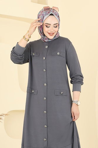 moda selvim الفستان رمادي 3315UZ662 - Thumbnail