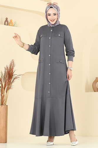 moda selvim الفستان رمادي 3315UZ662 - Thumbnail