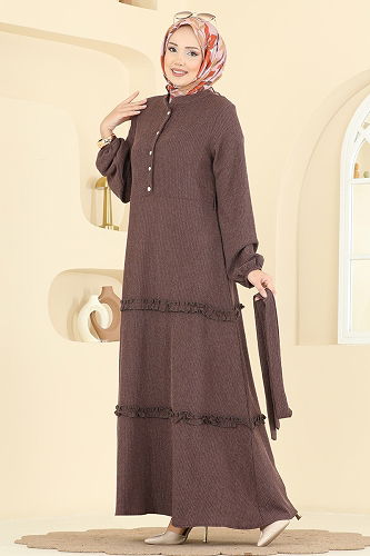 moda selvim Dress 3322BLU797 Brown - Thumbnail