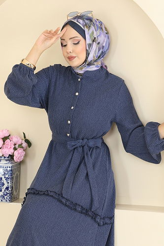 moda selvim الفستان كحلي 3322BLU797 - Thumbnail