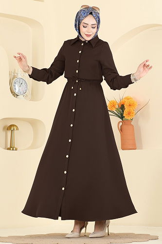 moda selvim Dress 3327BLU797 Bitter Brown - Thumbnail