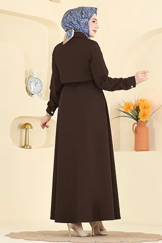 moda selvim Dress 3327BLU797 Bitter Brown - Thumbnail