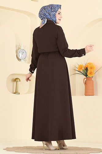 moda selvim الفستان بني غامق 3327BLU797 - Thumbnail