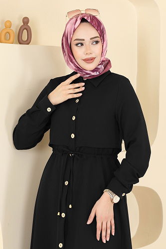 moda selvim الفستان أسود 3327BLU797 - Thumbnail