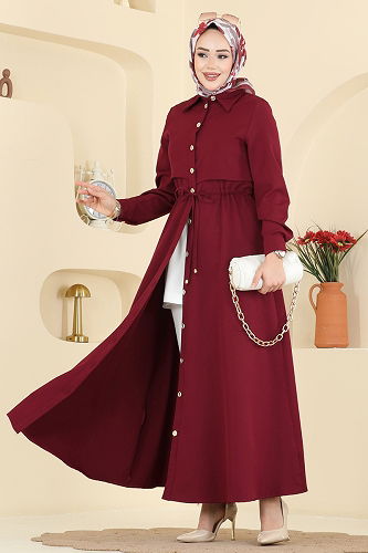 moda selvim Dress 3327BLU797 Burgundy - Thumbnail