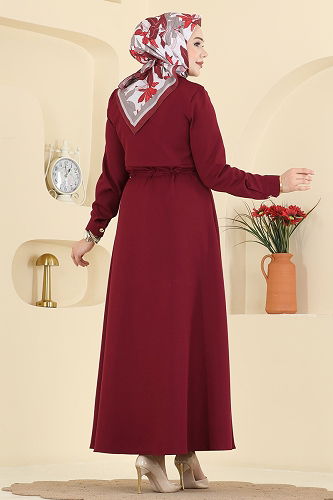 moda selvim Dress 3327BLU797 Burgundy - Thumbnail