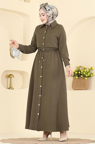 moda selvim الفستان اخضر عفني 3327BLU797 - Thumbnail