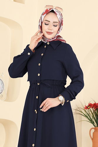 moda selvim Dress 3327BLU797 Navy Blue - Thumbnail