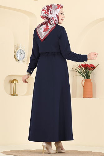 moda selvim Dress 3327BLU797 Navy Blue - Thumbnail