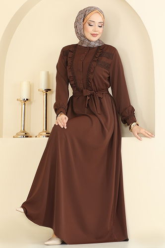 moda selvim Dress 332ASN888 Brown - Thumbnail