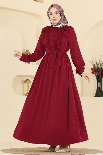 moda selvim Dress 332ASN888 Burgundy - Thumbnail