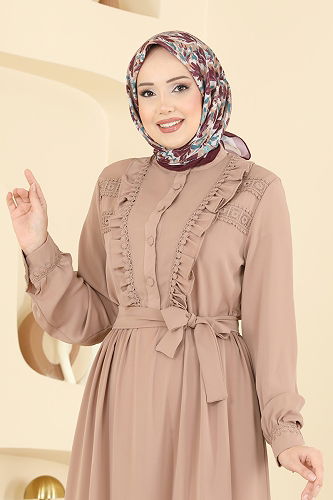 moda selvim الفستان بيج 332ASN888 - Thumbnail