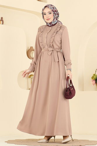 moda selvim الفستان بيج 332ASN888 - Thumbnail