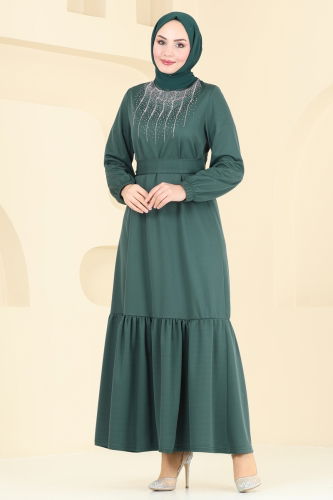 moda selvim Dress 333DVL817 Emerald - Thumbnail