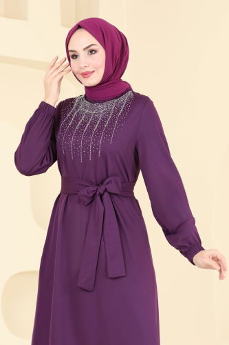 moda selvim Dress 333DVL817 Purple - Thumbnail