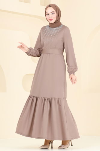 moda selvim الفستان بيج 333DVL817 - Thumbnail