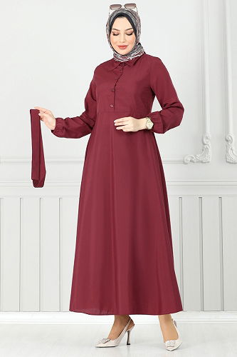 moda selvim Dress 333MSA980 Burgundy - Thumbnail