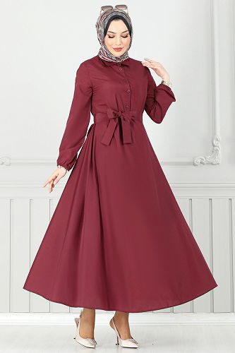 moda selvim Dress 333MSA980 Burgundy - Thumbnail