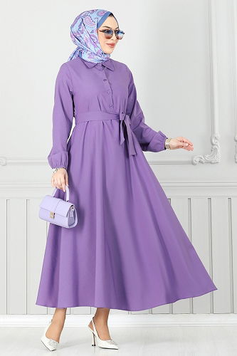 moda selvim Dress 333MSA980 Dark Lilac - Thumbnail