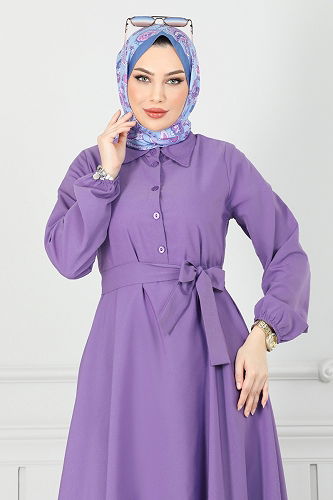 moda selvim Dress 333MSA980 Dark Lilac - Thumbnail