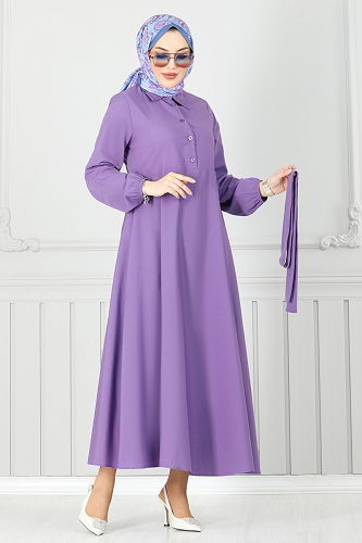 moda selvim الفستان ليلكي غامق 333MSA980 - Thumbnail