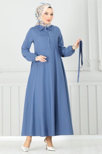 moda selvim Dress 333MSA980 Indigo - Thumbnail