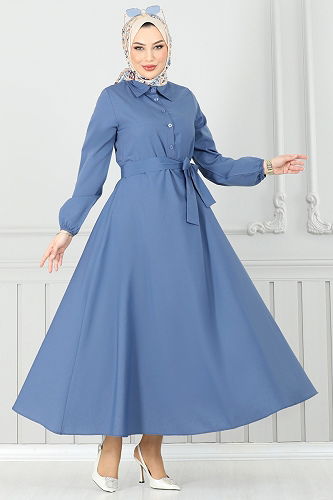 moda selvim Dress 333MSA980 Indigo - Thumbnail