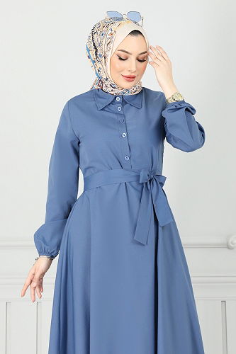 moda selvim Dress 333MSA980 Indigo - Thumbnail