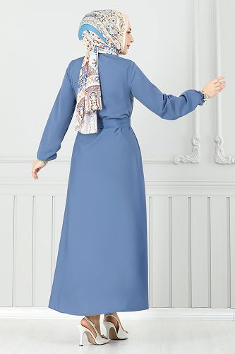 moda selvim Dress 333MSA980 Indigo - Thumbnail