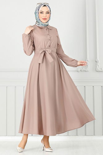 moda selvim الفستان بيج 333MSA980 - Thumbnail