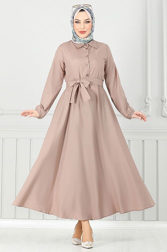 moda selvim الفستان بيج 333MSA980 - Thumbnail