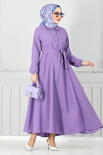 moda selvim الفستان ليلكي غامق 333MSS941-M - Thumbnail