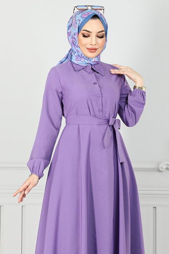 moda selvim الفستان ليلكي غامق 333MSS941-M - Thumbnail