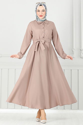 moda selvim الفستان بيج 333MSS941-M - Thumbnail