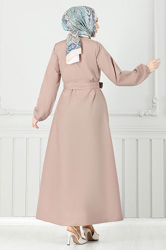 moda selvim الفستان بيج 333MSS941-M - Thumbnail