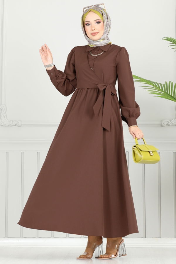 Modaselvim خصم صافٍ20%+20% في سلة التسوق الفستان بني 3348CR1136