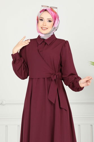 moda selvim الفستان خمري 3348CR1136 - Thumbnail