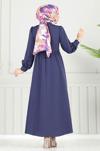 moda selvim Dress 3348CR1136 Navy Blue - Thumbnail