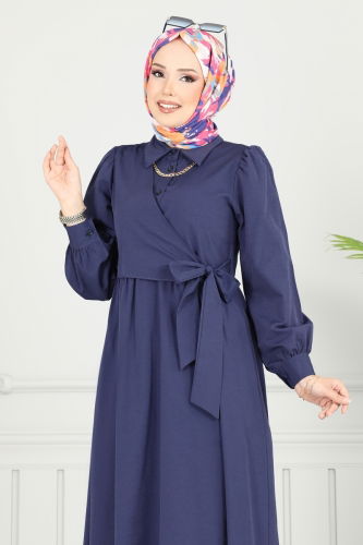 moda selvim Dress 3348CR1136 Navy Blue - Thumbnail