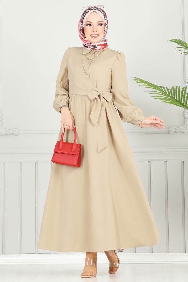 Modaselvim خصم صافٍ20%+20% في سلة التسوق الفستان بيج 3348CR1136