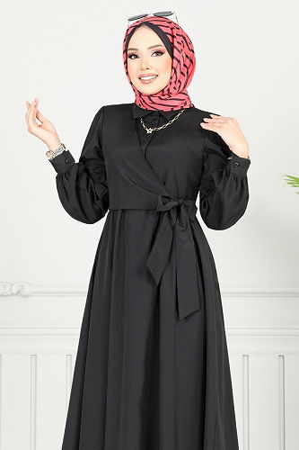 moda selvim Dress 3348CR1137-M Black - Thumbnail