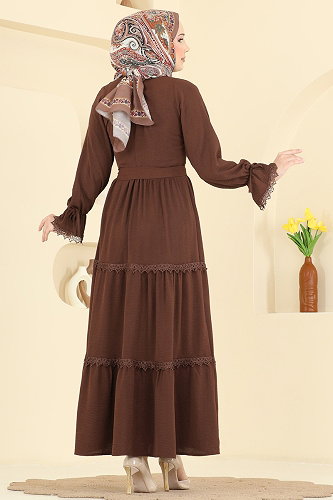 moda selvim Dress 3388HBS856 Brown - Thumbnail