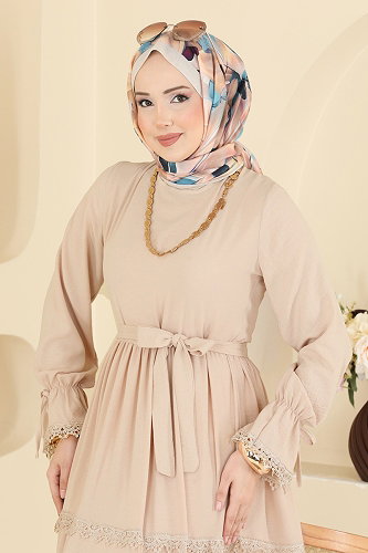 moda selvim Dress 3388HBS856 Stone - Thumbnail
