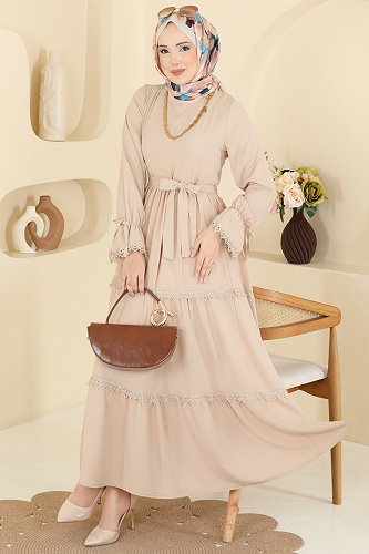 moda selvim الفستان بيج 3388HBS856 - Thumbnail